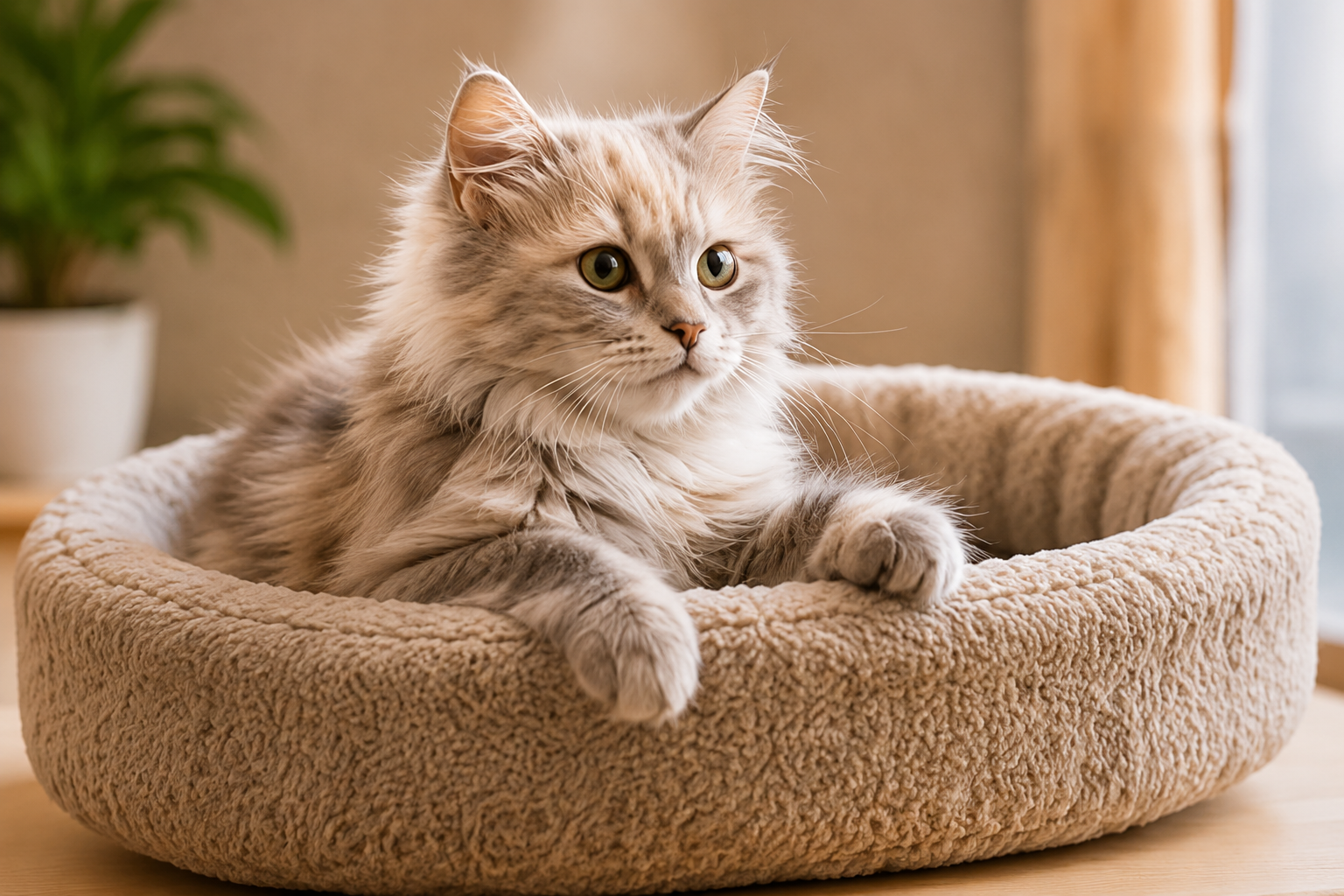 Cute kitten in a cat bed